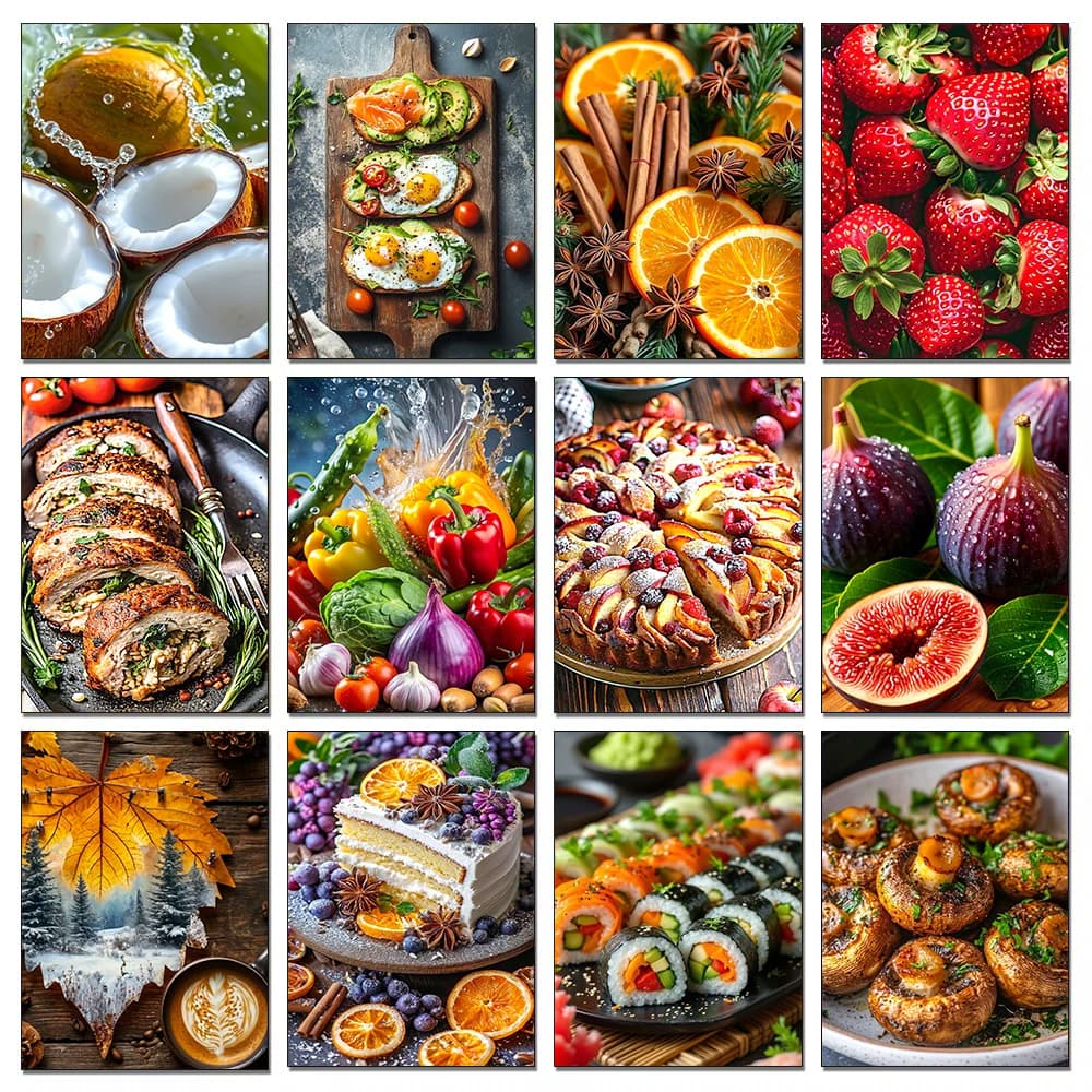 New Kitchen Restaurant Diamond Painting Decor Delicious Food Fruit Picture Diamond Cross Stitch Kit DIY Handmade Adult Gift