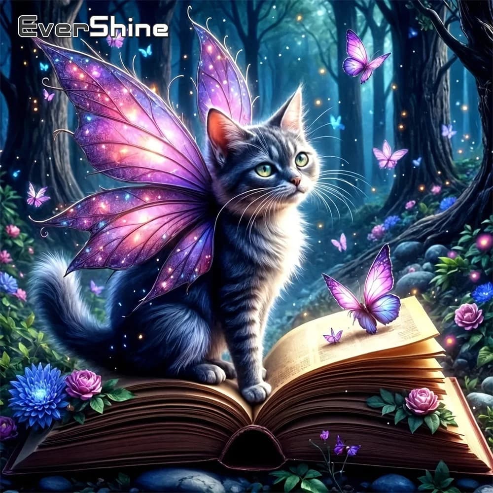 Evershine Nuovo Arrivo Mosaico Diamantato Animale Gatto Strass Immagine Ricamo Albero Foresta Farfalla Pittura Fai da Te Hobby Bambino