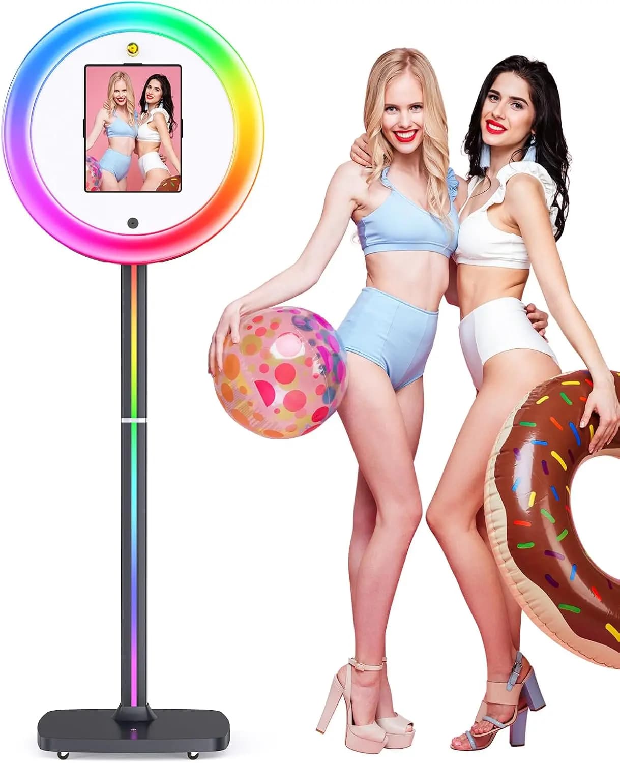 Cabina Fotografica Portatile Neson per iPad con Controllo Vocale e tramite App, Luce ad Anello RGB Sincronizzata con la Musica per Feste, Eventi e Matrimoni