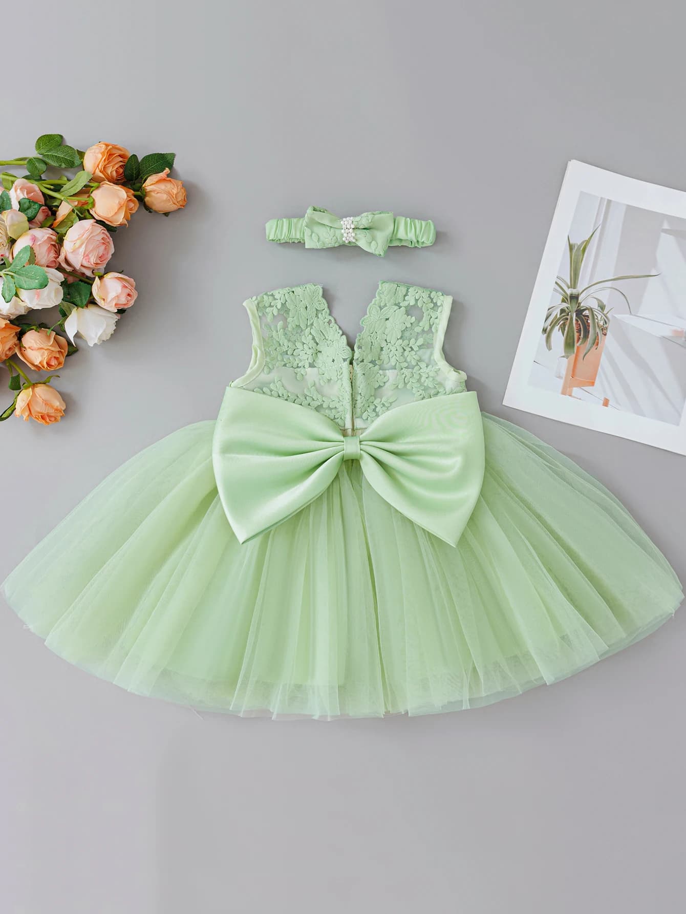 Set di vestiti verde chiaro per bambina da 0 a 2 anni per feste di compleanno e vacanze con set di abiti in tulle a sbuffo