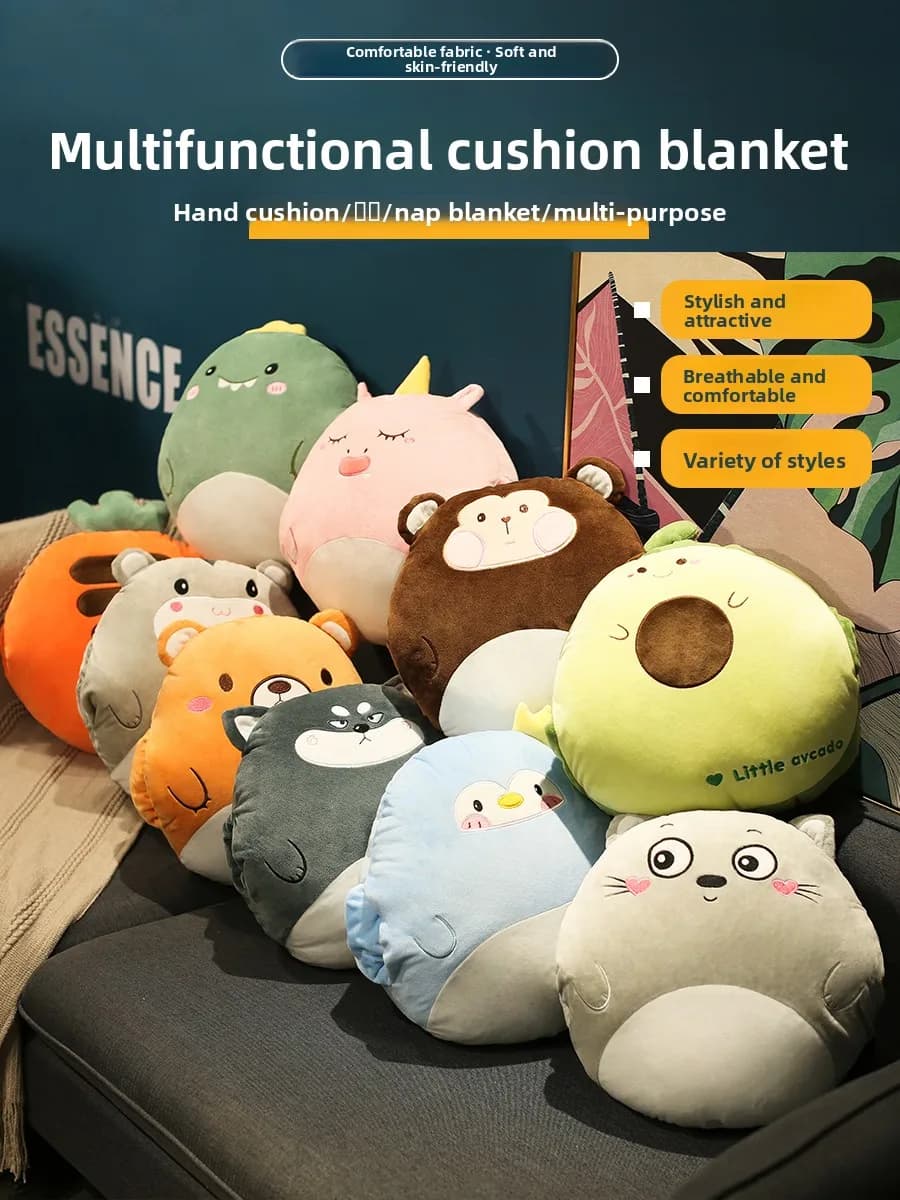 Cuscino e Coperta Due-in-Uno per Ufficio e Auto, Marca Love Ladder, Design Moderno e Semplice, Imbottitura in Fibra Morbida, Materiale in Peluche, Motivo Cartoon