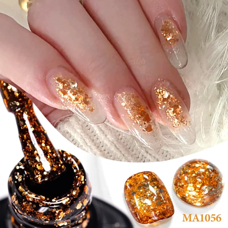 7ml Marrone dorato Glitter Paillettes Gel Smalto per unghie Nail Art Semi Permanente Soak Off UV LED Gel Vernice per manicure Forniture per unghie fai da te