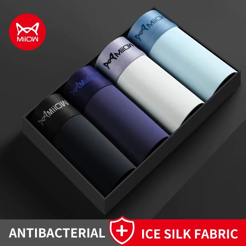 MiiOW 4 pezzi di seta di ghiaccio setoso uomo intimo boxer grafene antibatterico mutandine da uomo traspirante uomo mutande boxer slip L-5XL
