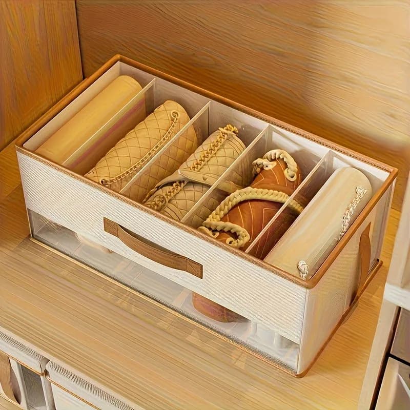 Large Capacity 5-Drawer Organizer, Non-Woven Fabric Storage Box with Handles, Dustproof Purse Bag Holder for Bedroom Closet