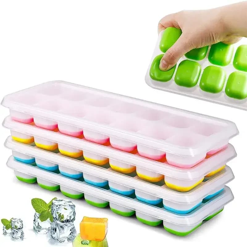 2/4pcs 14 Griglie Vassoi per cubetti di ghiaccio Macchina per il ghiaccio alla frutta Riutilizzabile Coperchi per stampi per cubetti di ghiaccio in silicone per utensili da cucina domestici Congelatore adatto