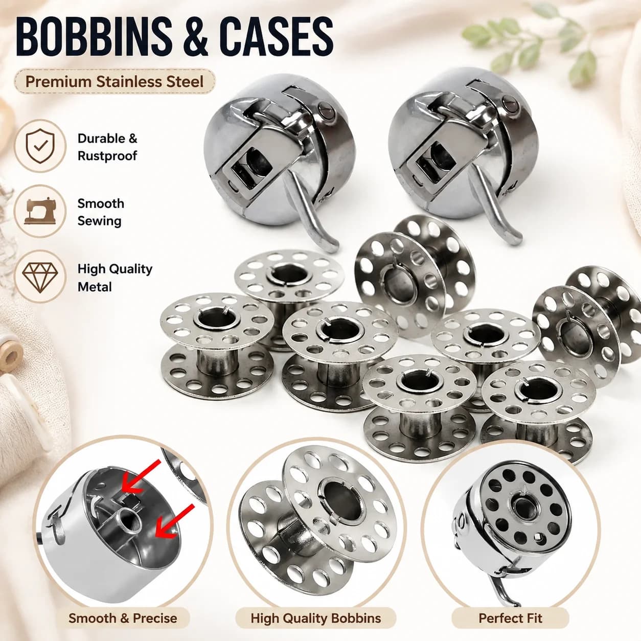 2 Bobbin Case And 8 Metal Bobbins Set for Old Style Household Sewing Machines Compatible with Brother Singer Sewing Accessories