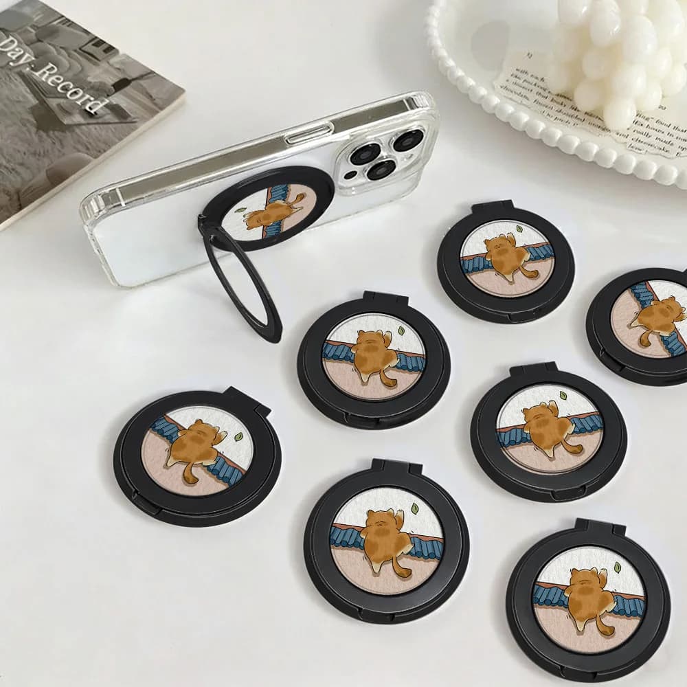 Cartoon Cat Finger Grip Universal Paste On Cellphone Stand 360 Rotatable Self-Adhesive Kickstand Foldable Anti-Drop Ring Holder