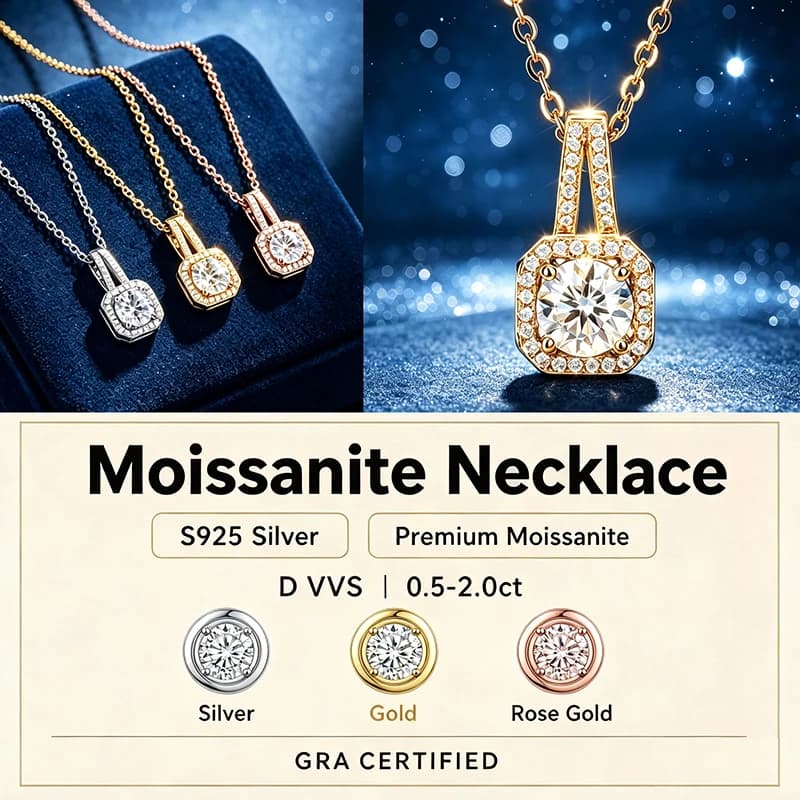 0.5-2ct Square Moissanite Necklace, S925 Silver with GRA Certificate Delicate and Versatile Pendant for Women Wedding Jewelry