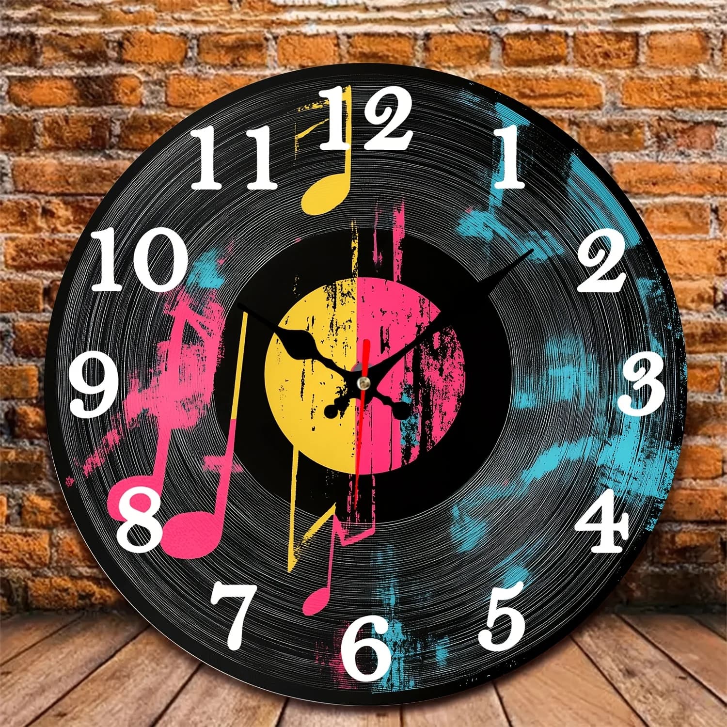 1 piece graffiti style vinyl music wall clock - 10 inch silent round clock with digital display