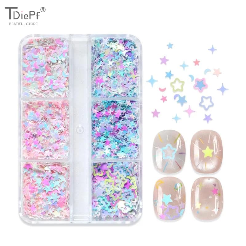 Iridescence Stars Moons Glitter Nails Accessories Decor Mermaid Sequin Nail Art Supplies For Professionals Flakes Nail Parts