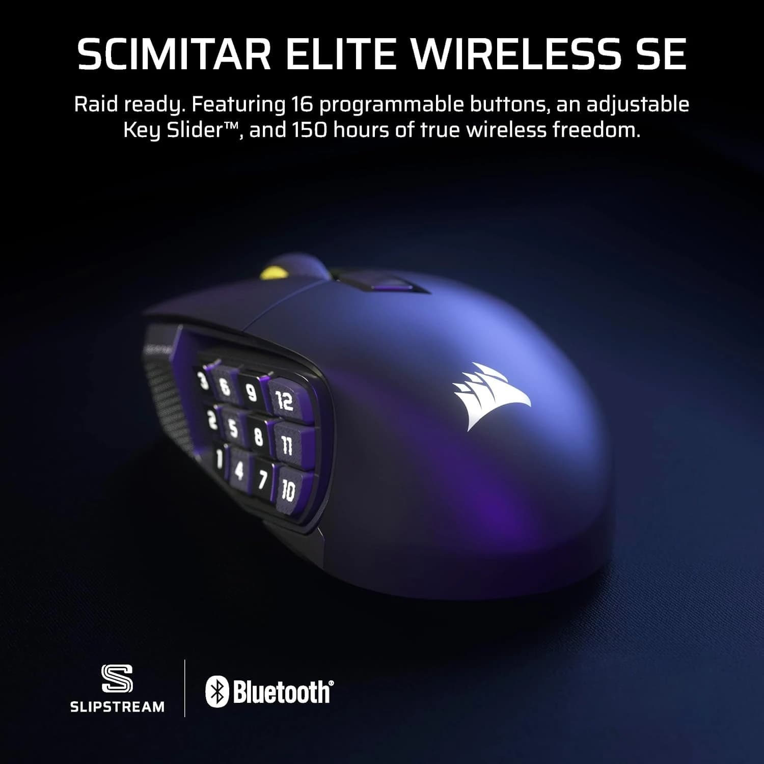 Mouse da gioco per PC wireless SE MMO – 33,000 DPI, 16 pulsanti programmabili, cursore per tasti, piano di flusso virtuale, batteria fino a 150 ore·Hot