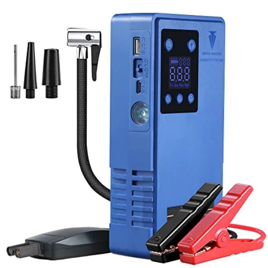 Compressore d'aria portatile per pneumatici con avviatore di emergenza 12V, pompa per pneumatici auto con display digitale