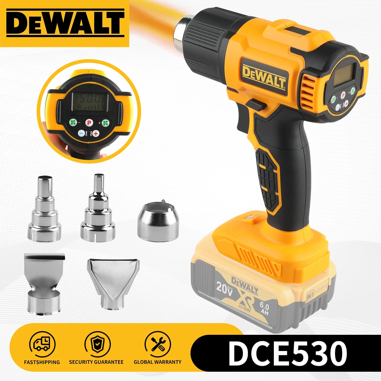 DEWALT DCE530N Pistola Termica a Batteria (Solo Corpo Macchina) per Termoretrazione, Soffiatore Elettrico Industriale ad Aria Calda, Senza Batteria