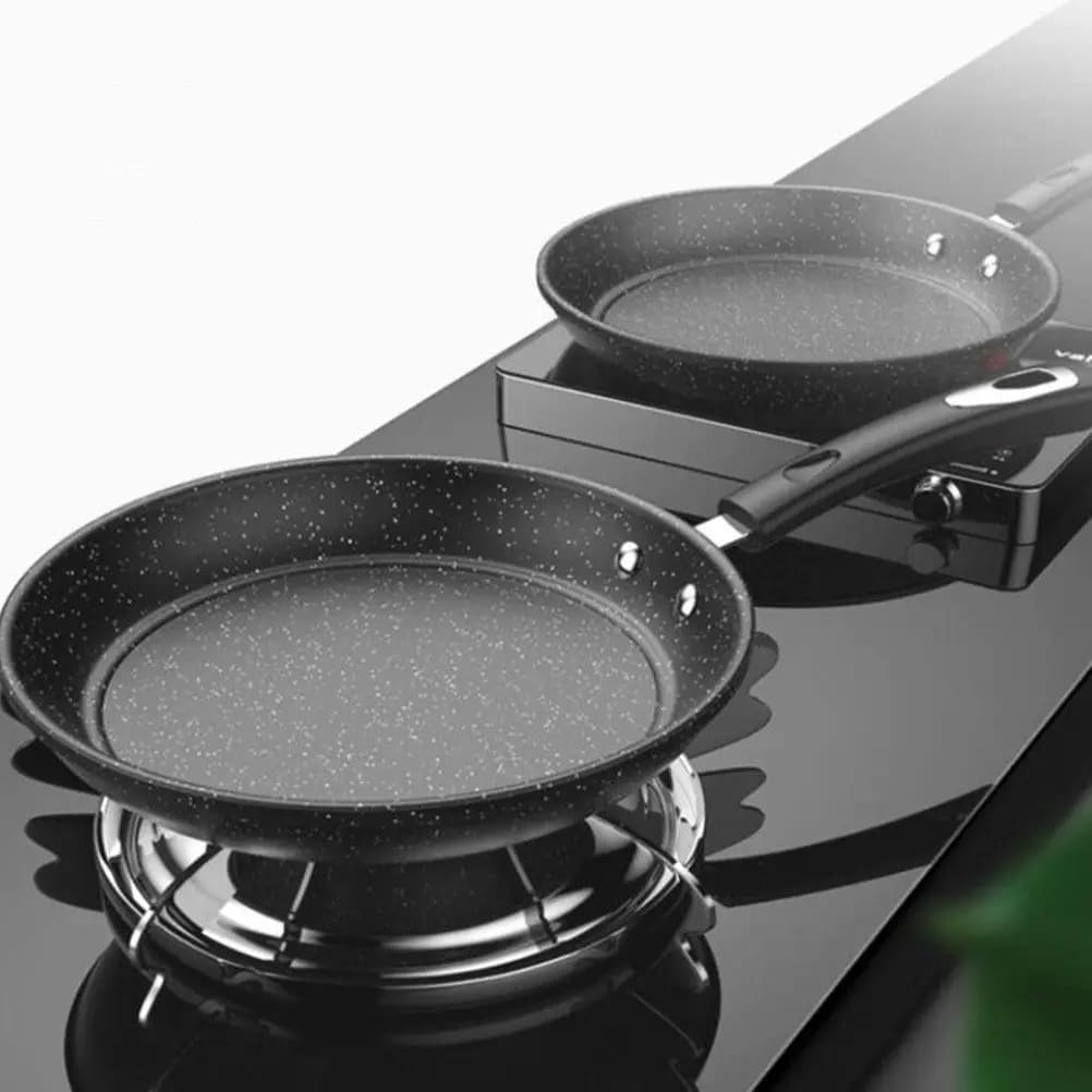 1Pcs Frying Pan Rounded Stone Non-Stick Iron Pan Natural Mineral Safe Eco-Friendly Non-Slip Base Even Heating Cooking