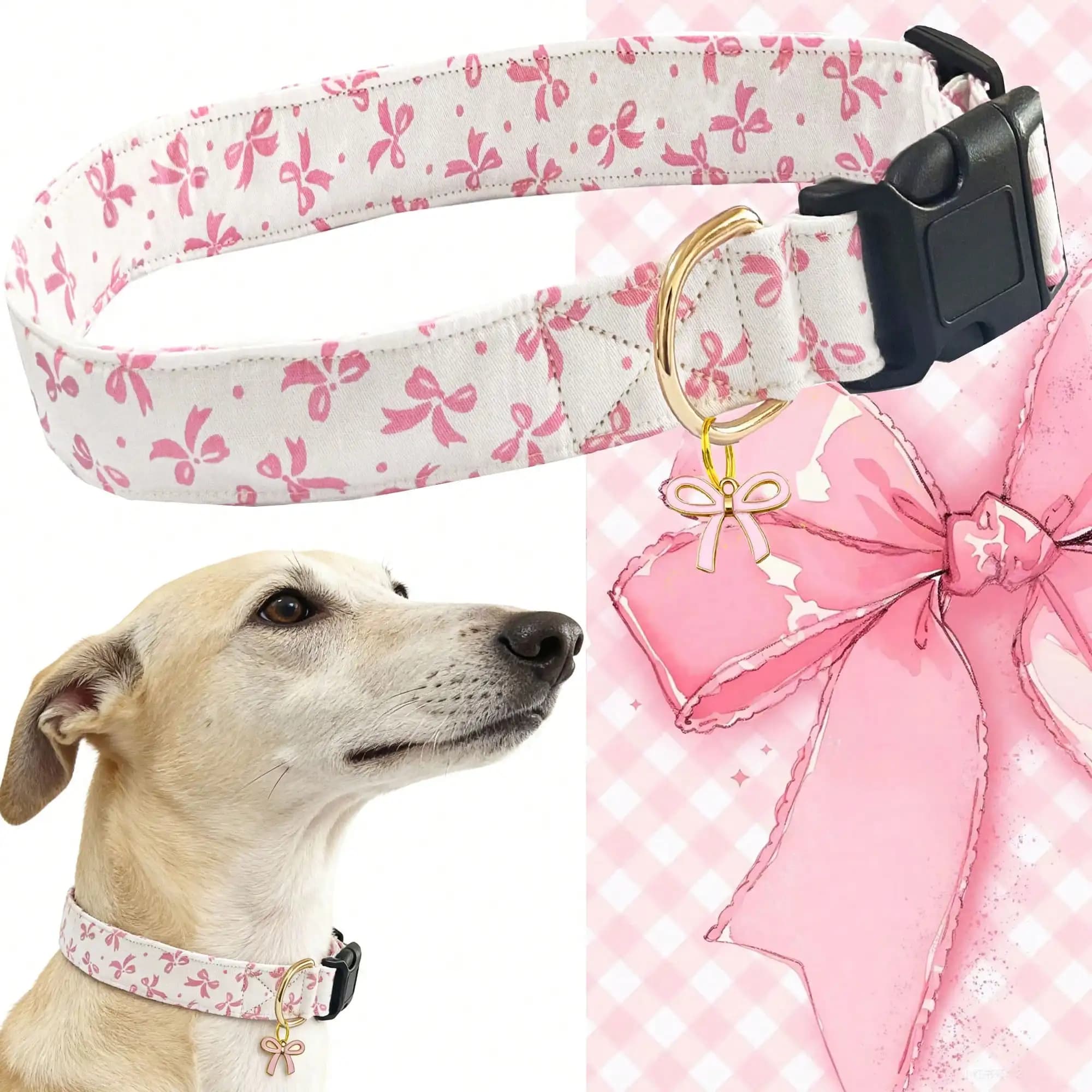 Cute Dog Collar With Bow Tie Pendant, Adjustable Soft Sweet Bow Print Pet Collar, Suitable For Small, Medium And Large Dogs