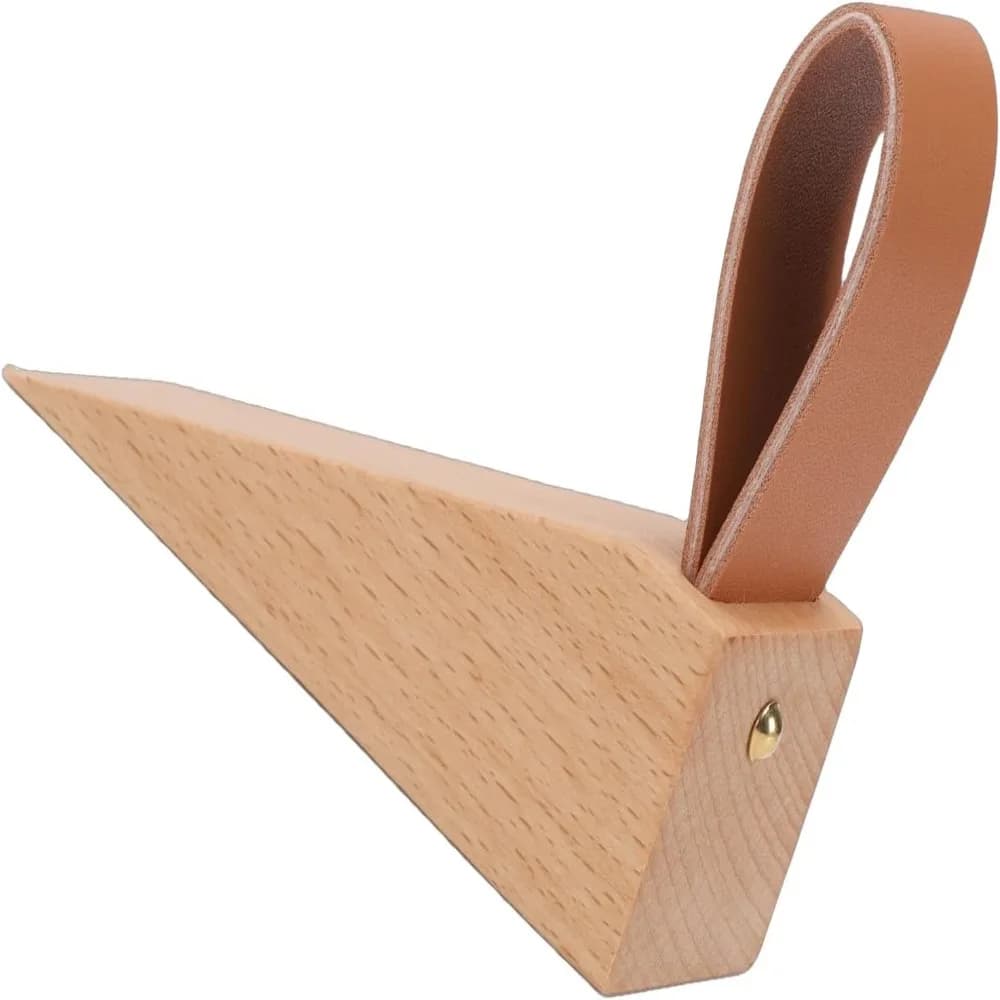 Solid Wood Wooden Door Stopper Leather Strap Rubber Pad Door Wedge Non Slip No Installation Required Door Stop Wedge Windproof