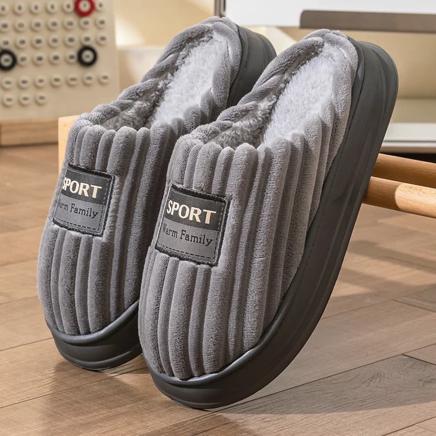 Pmoiste Pantofole da casa in morbida flanella da uomo con striscia superiore di design, cuscino caldo, memory foam, scarpe da soggiorno, slip-on, per interni invernali