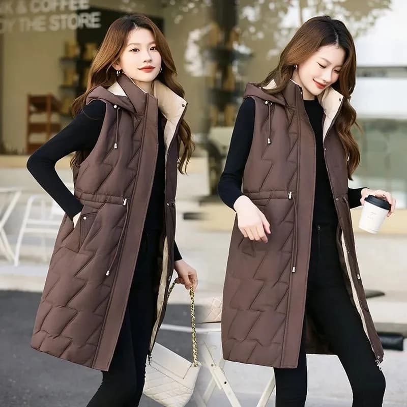 Gilet invernale senza maniche in cotone da donna caldo con cappuccio giacca medio lunga gilet femminile casual capispalla moda Chaleco Mujer