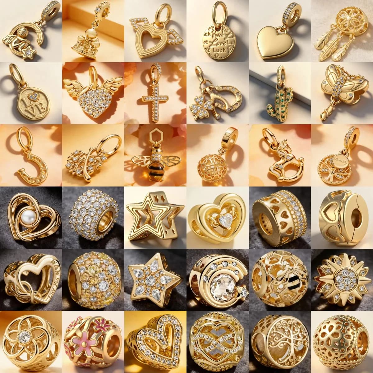 New 925 Silver Gold Three-dimensional Pentagram Love Tree Cross Dream Catcher Charm Fit for bracelets DIY Boutique Jewelry Gifts