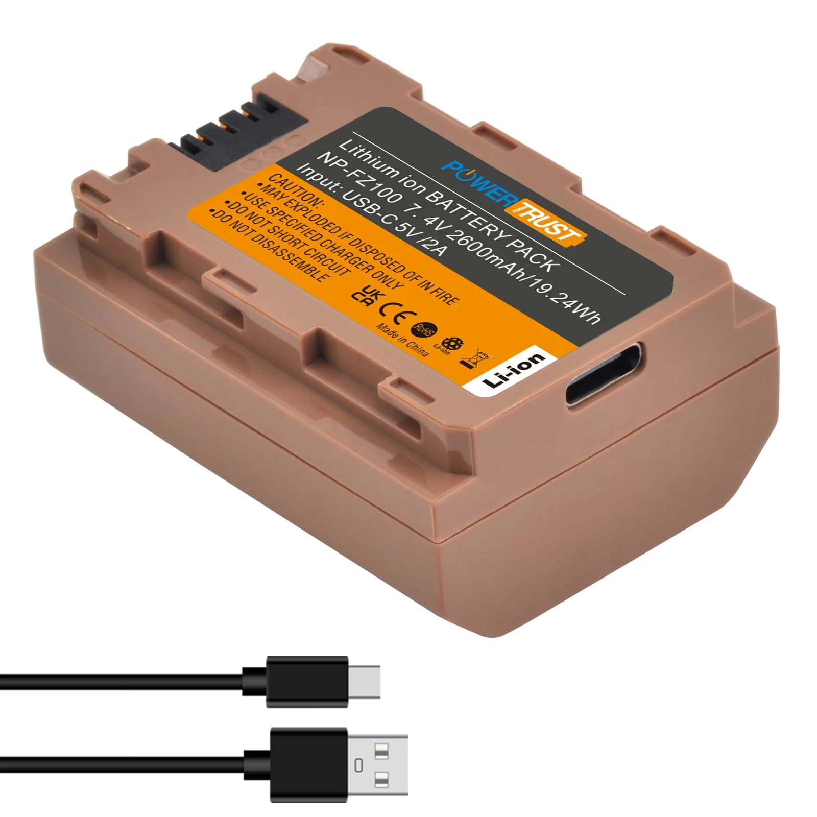 PowerTrust NP-FZ100 Battery 2600mAh with USB-C Fast Charging Port for Sony A7R V,A7S III,A7 IV,A7C,A7C II,A9,A9 II,A6600