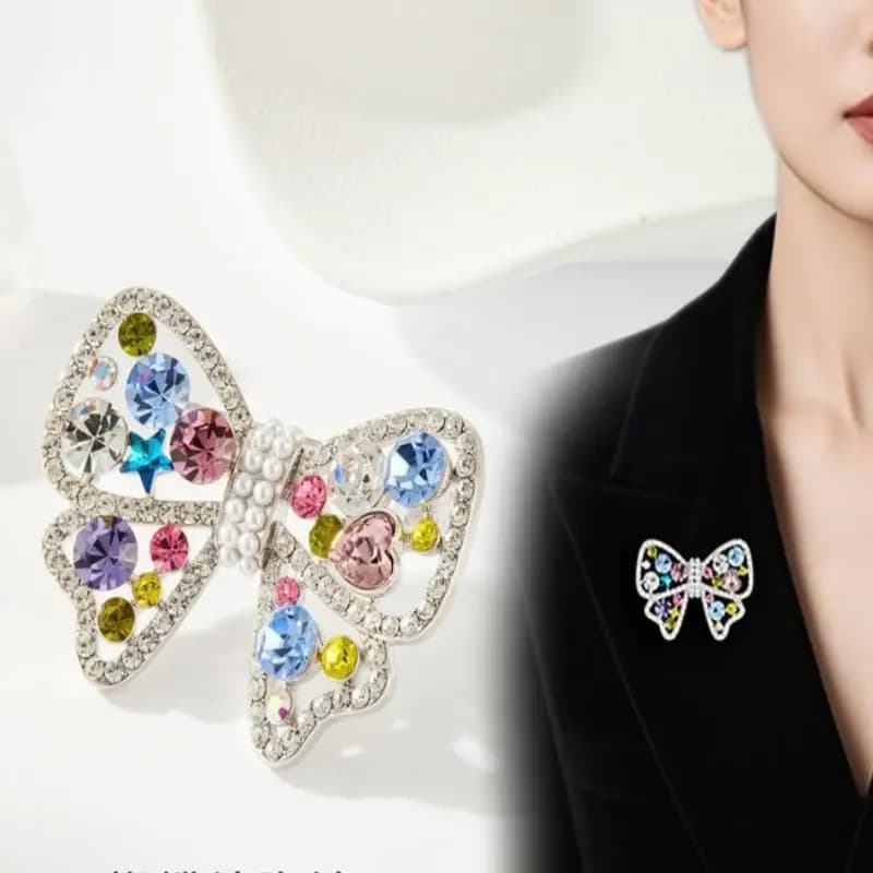 Fashion Colorful Women Bow Brooches Rhinestone Pins Accessories for Coat Dress Office and Evening Looks