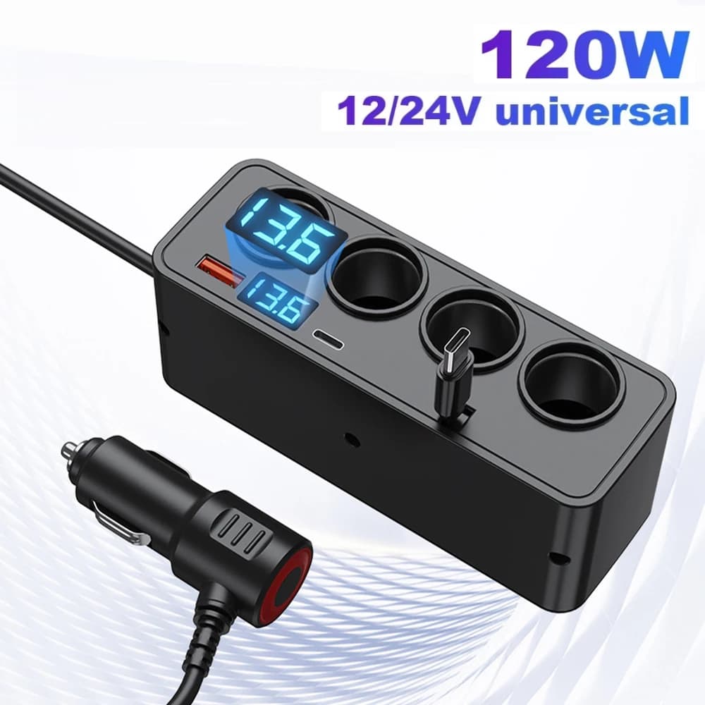 Splitter per caricabatteria per auto da 120 W Porte multiple PD30W QC3.0 Adattatore per accendisigari per auto Splitter per presa accendisigari con tensione