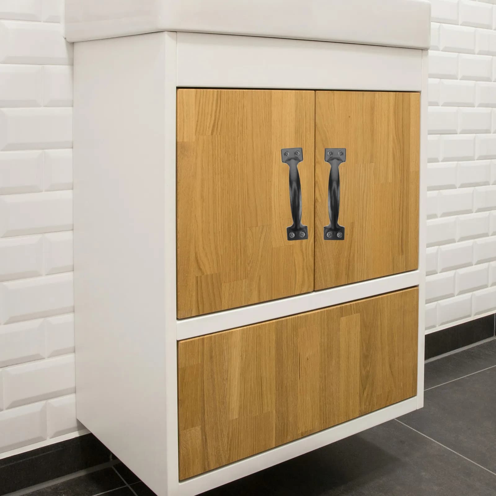 10 maniglie nere per armadietti, design in ferro, superficie liscia, maniglia per porta di armadio e cassetti, accessori semplici per mobili