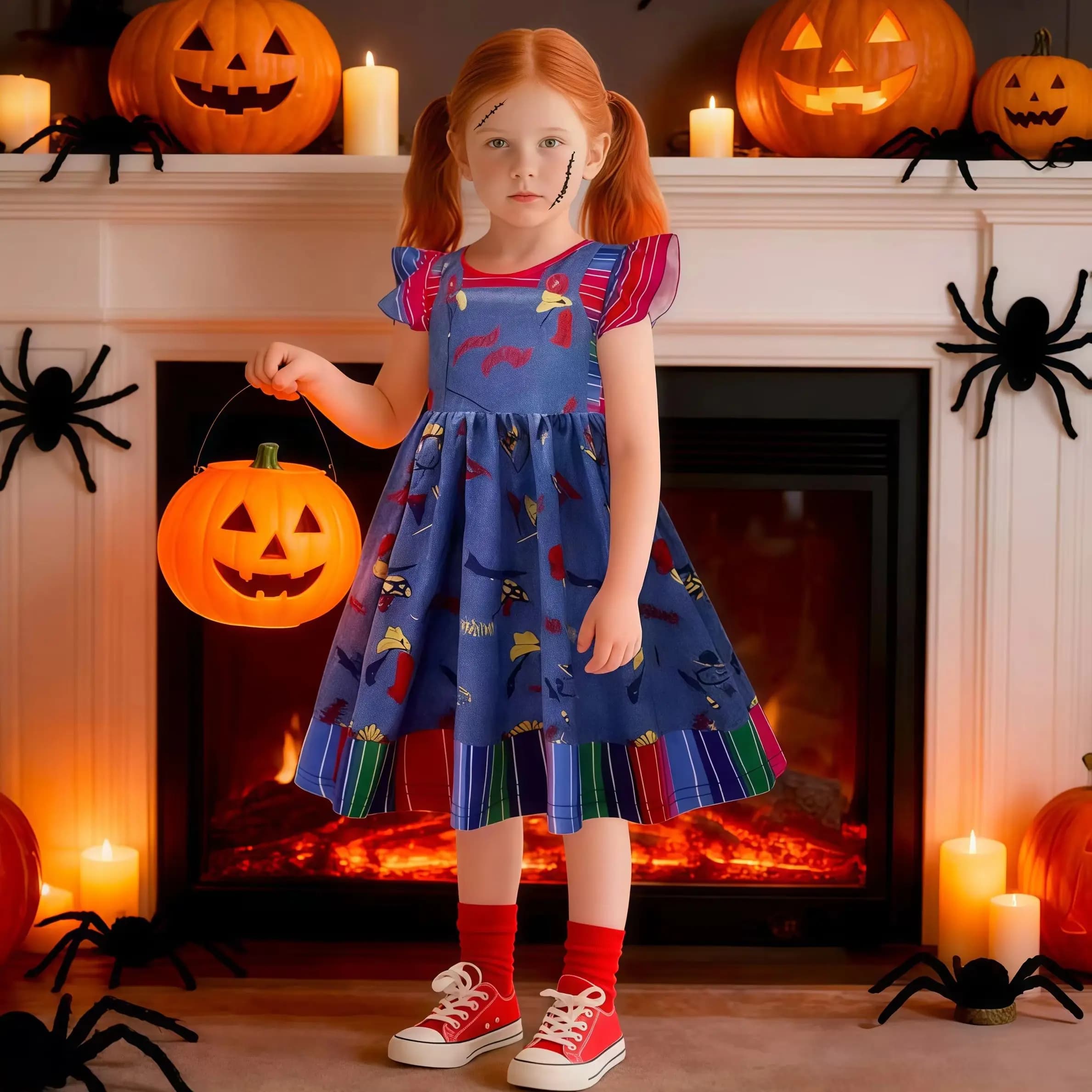 Killer Horror Movie Costumi Ragazze Abito da principessa con maniche volanti per bambini Giochi di ruolo di Halloween Abiti di carnevale per feste di compleanno