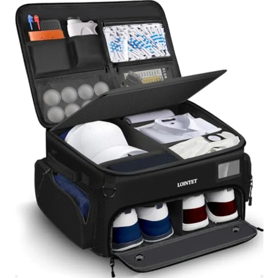 Organizer da Golf Impermeabile per Bagagliaio con Scomparto Ventilato per 2 Paia di Scarpe, per Palline, Tee, Vestiti, Guanti e Accessori