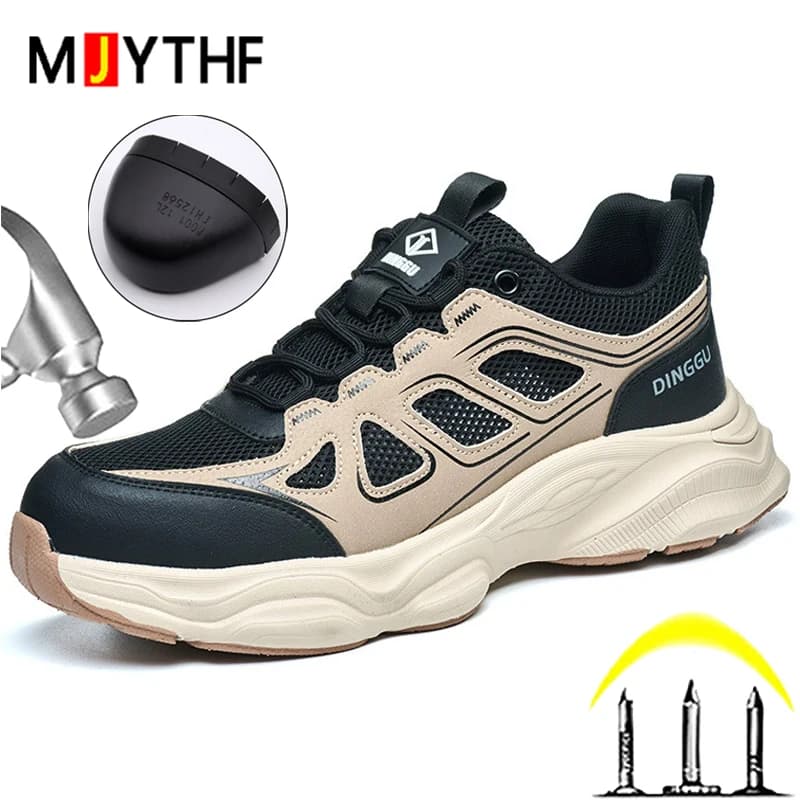 Summer Breathable Mesh Men Work Sneakers Steel Toe Shoes Puncture-Proof Protection Shoes Work Safety Boots Indestructible Shoes