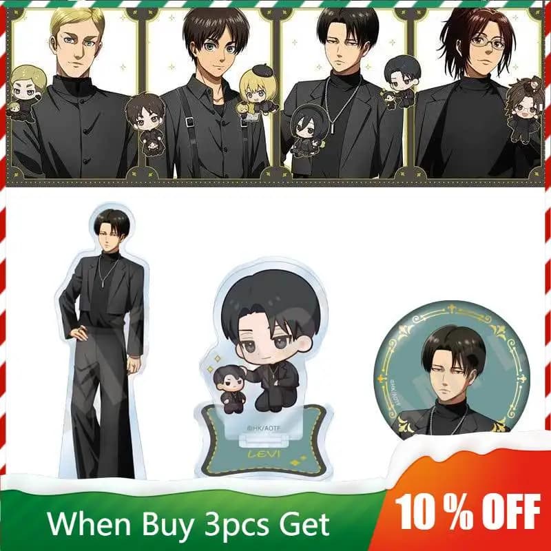 Attacking Giants Black Outfit Ver. Espositore in acrilico Levi Figure, simpatico piatto decorativo Armin, pin Erwin, giocattoli collezionabili Eren, accessori