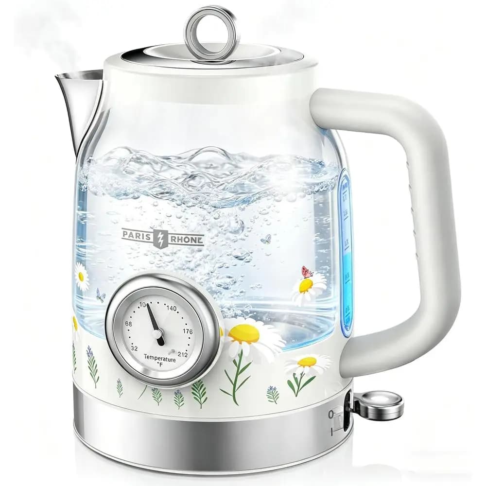 Bollitore elettrico in acciaio inossidabile da 1,7 litri con termometro, bollitura rapida, indicatore LED, spegnimento automatico e protezione contro l'ebollizione a secco