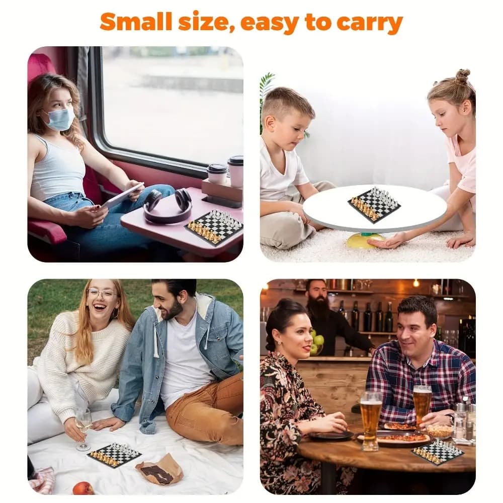 Pocket Size Gold Silver Mini Chess Set Magnetic Pieces Folded Design Magnetic Chess Table Games Folding Chess Travel Use
