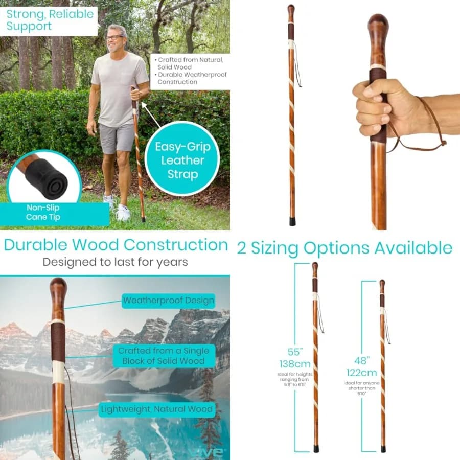 Wooden Walking Stick - Willow Cane for Seniors Hiking & Balance - Heavy Duty Carved Twisted Wood Sticks for Men & Women - Stylish Support Pole for Outdoor Trekking & Weight Bearing