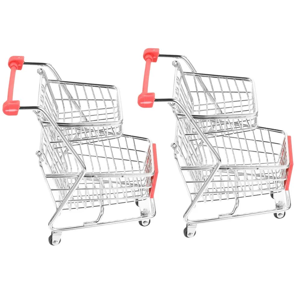 Set di 2 Mini Carrelli a Due Livelli, Cestino Portaoggetti da Scrivania, Organizzatore Decorativo per Casa e Ufficio