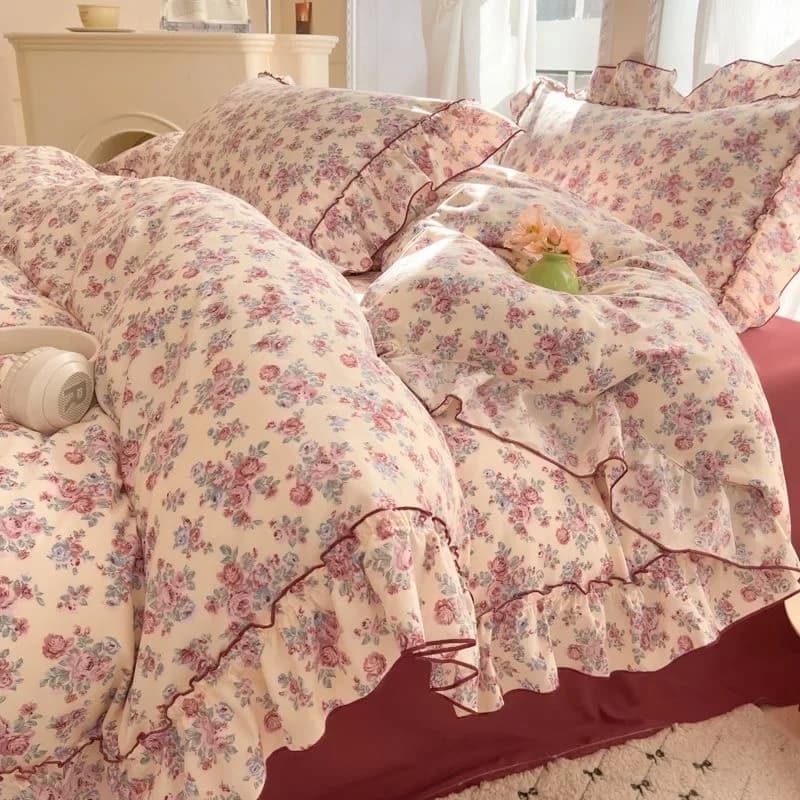 Set biancheria da letto per ragazze Set lenzuola floreali stile coreano Set copripiumino con federe Copripiumino