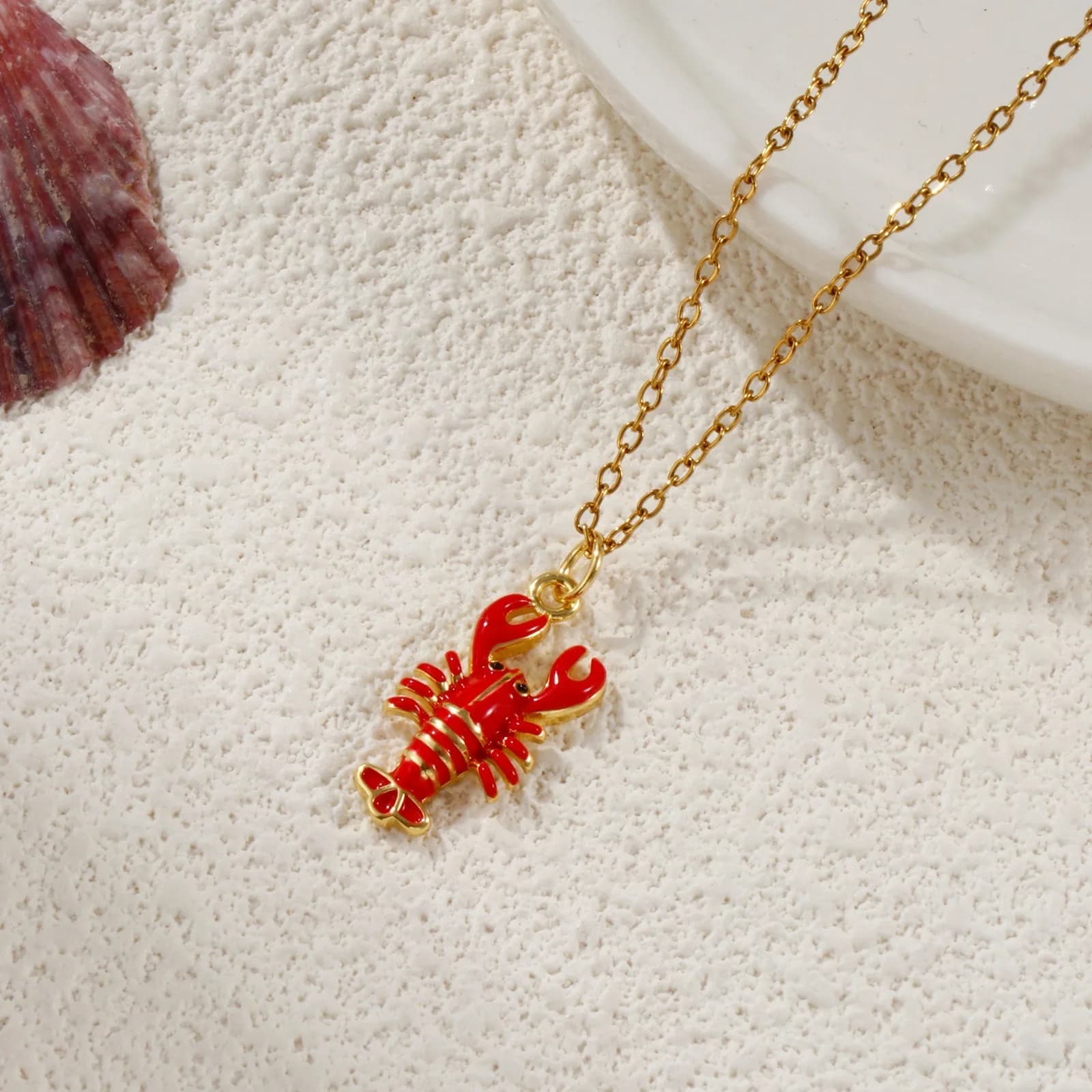 2pcs Brass Charms 18K Gold Plated Ocean Lobster Crab Cartoon Animal Red Enamel Pendants For Women DIY Necklace Jewelry Findings