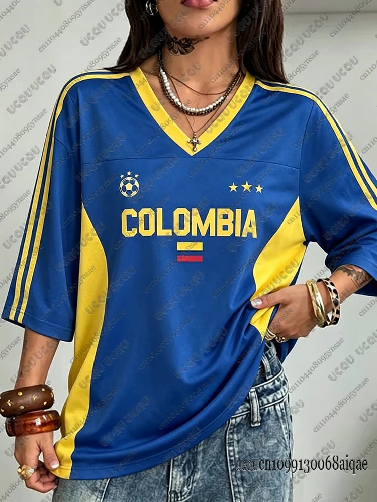 Colombia Brazil Portugal 3D Print Jersey Summer Outdoor Sports Breathable Football Jerseys Oversized Unisex Casual V-neck Tees