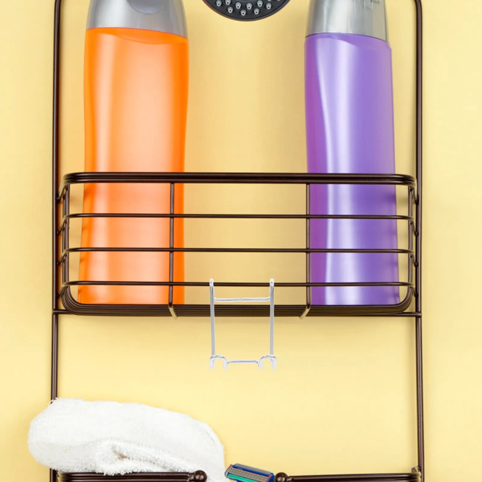 Corner Bathroom Shelf with Razor Holder Stainless Steel No Drill Wall Mounted Organizer for Toothbrush Hair Dryer and