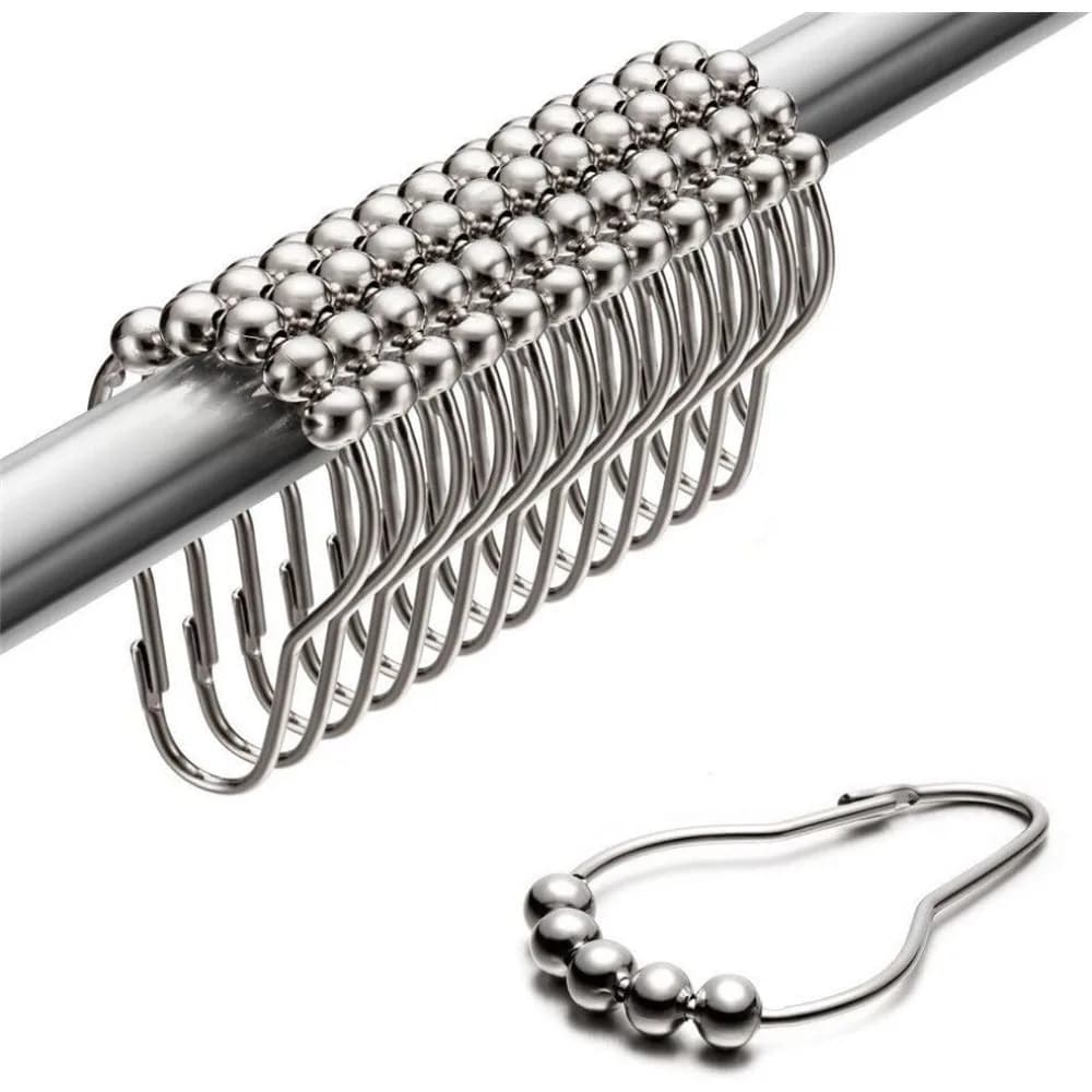 Rust-Resistant Shower Curtain Hooks Rings for Bathroom Shower Rods - Set of 12, Chrome