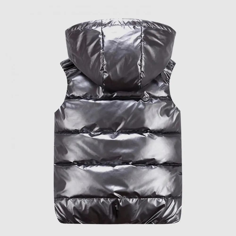 Gilet da uomo in cotone Autunno Inverno Giacca con abbottonatura senza maniche con cerniera con tasche Cappotto trapuntato in piumino con finitura lucida solida