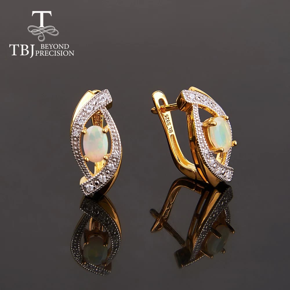 Earrings with Natural Opal Closure of Ethiopia 2026, Oval cutting 4*6mm 1ct, Gemme Vere, Silver 925 Refine Jewelry for Girls, Wives and Women
