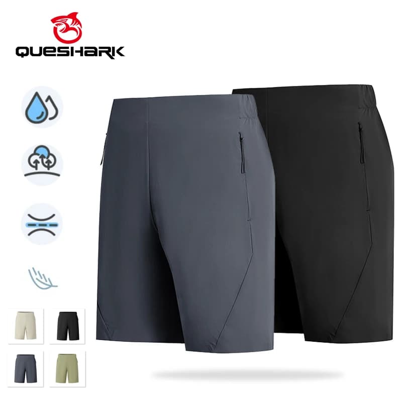 (M-4XL)Queshark Men's Fast Drying Cooling Nylon Cycling Shorts Travel Shorts with Zipper Pocket with Drawstring