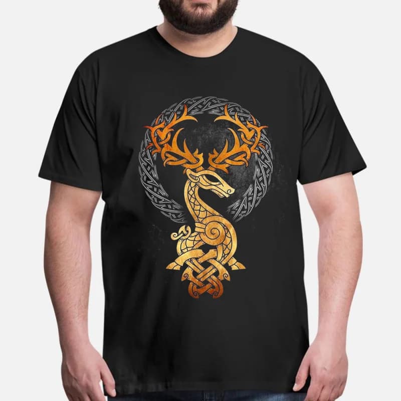 0415 T-shirt in stile celtico con alce, regalo nordico, rune vichinghe, miti norreni, abbigliamento con grafica stampata, maglietta in cotone 100%, tutte le taglie S-6XL