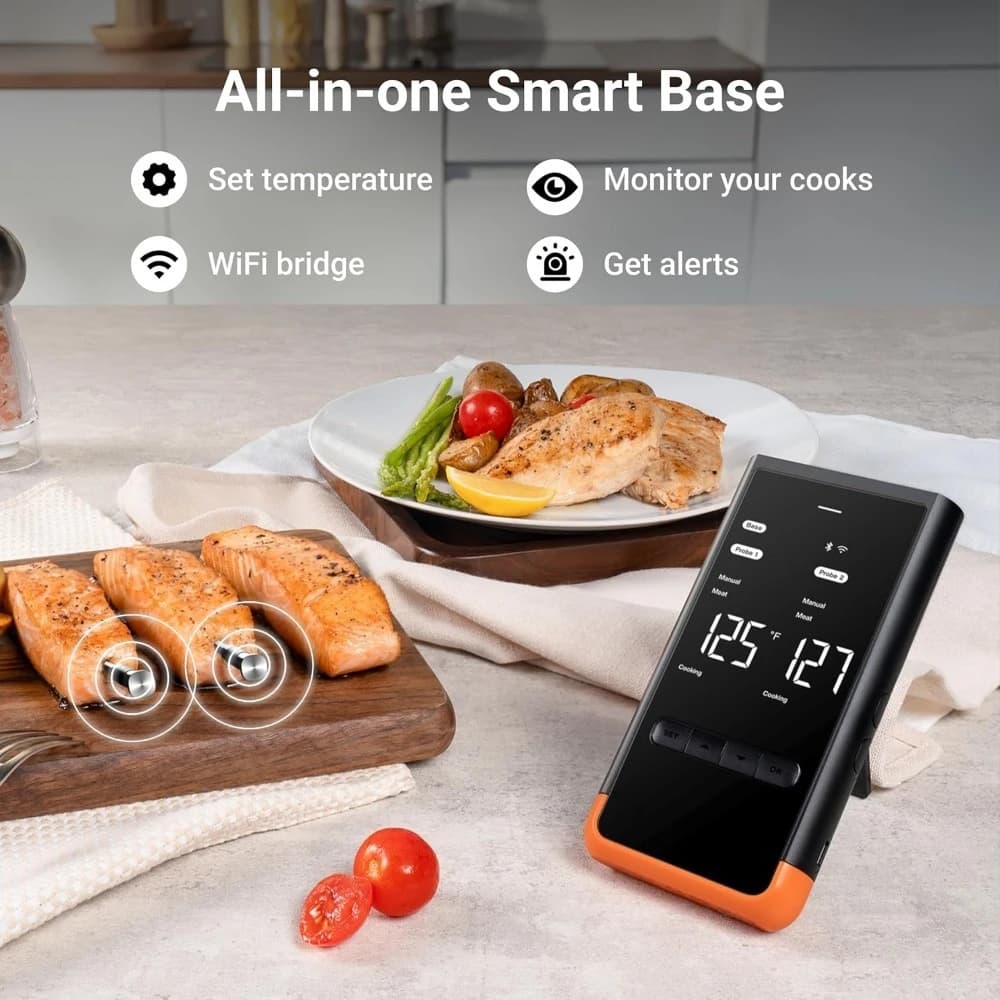 Termometro Intelligente Wireless Bluetooth per Carne con WiFi Sub-1G e 6 Sonde per BBQ, Griglia, Forno, Affumicatore, Girarrosto