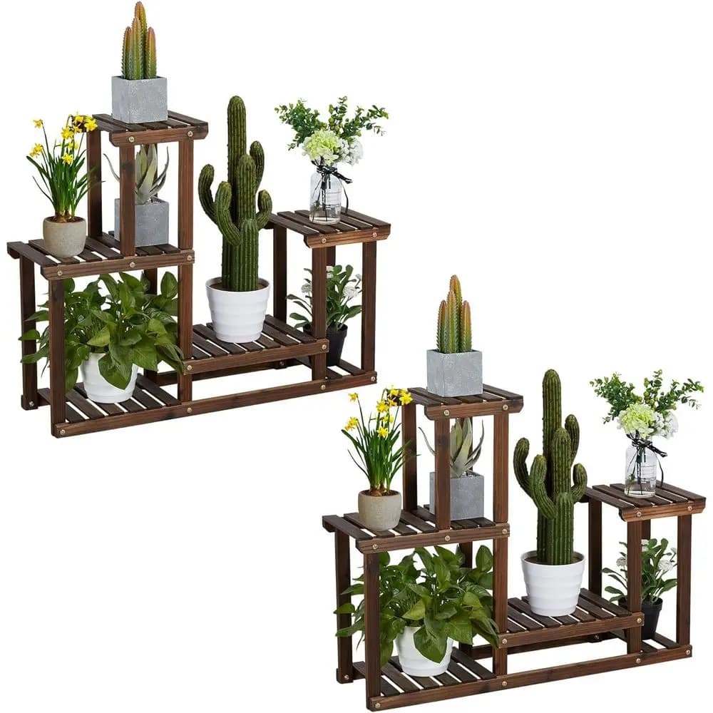 Supporto per Piante in Legno a 4 Livelli con 8 Vasi per Uso Interno/Esterno in Giardino, Balcone, Patio, Soggiorno