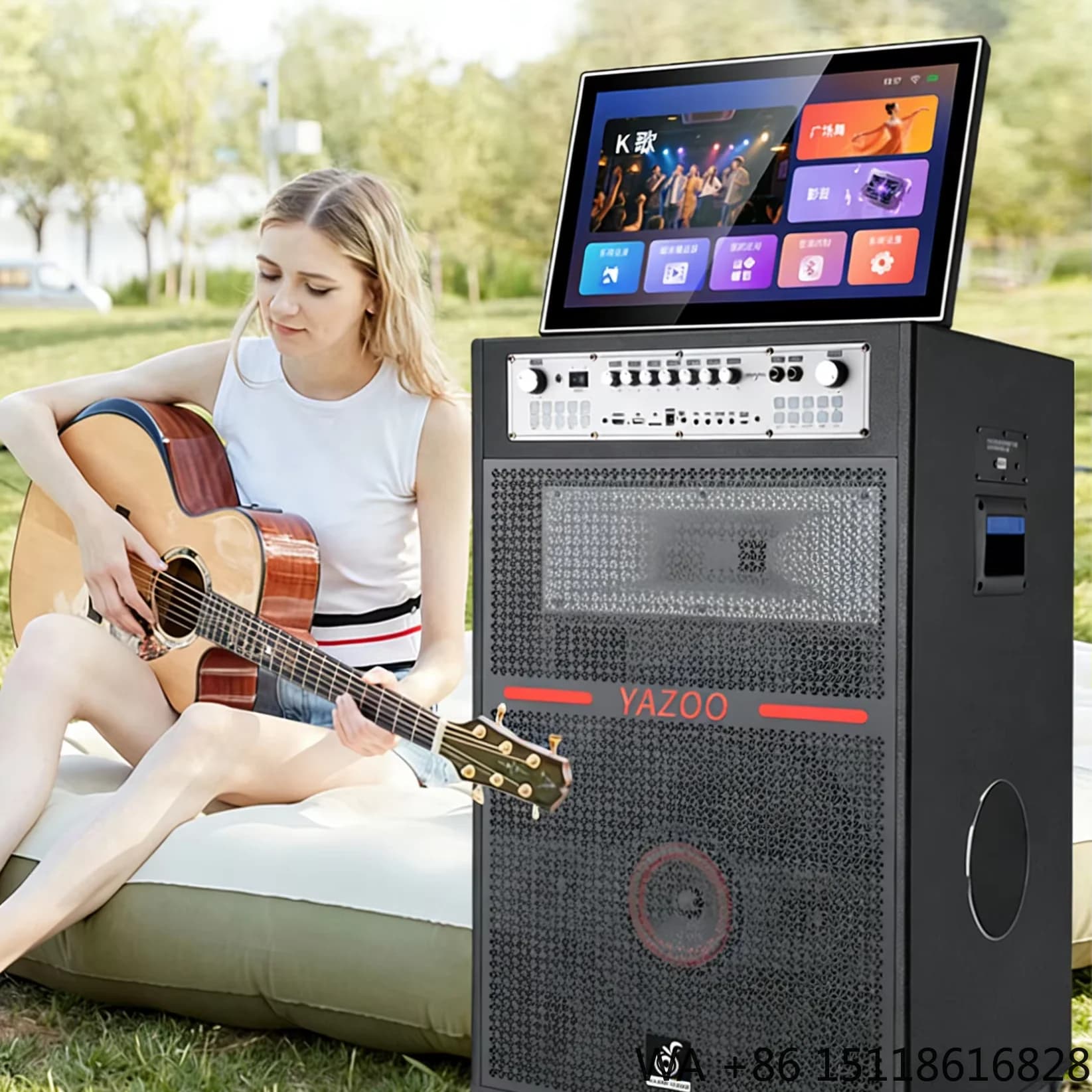 YAZOO New Design Portable Karaoke Singing Machine Audio Touch Screen Trolley Speaker 18Inch With 22INCH LED Screen Projector