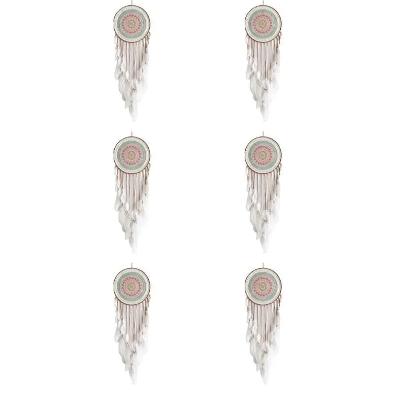 ABFU-6X Woven Round Dream Catcher With Feather Tassel For Bedroom Hanging Decoration Cute Pendant For Home Decor,A