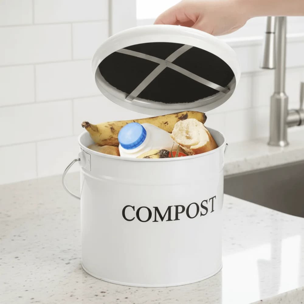 Odorless Kitchen Compost Bucket Activated Charcoal Filtration with Lid Food Waste Composting Bin Large Capacity Metal