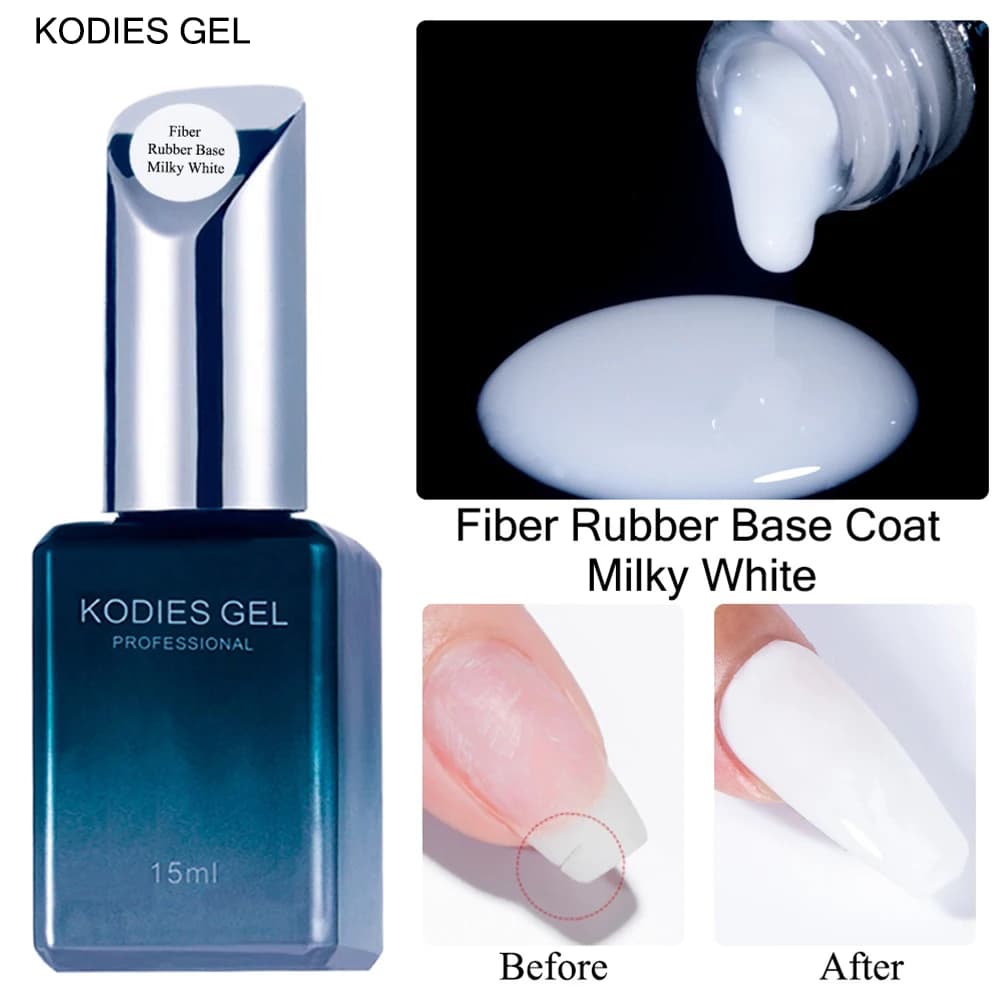 KODIES GEL Bianco Latteo Fibra di Gomma Base Coat Gel Smalto per unghie Semi Permanente UV/LED Trasparente Gel Naturale Fix Crack Unghie Danneggiate